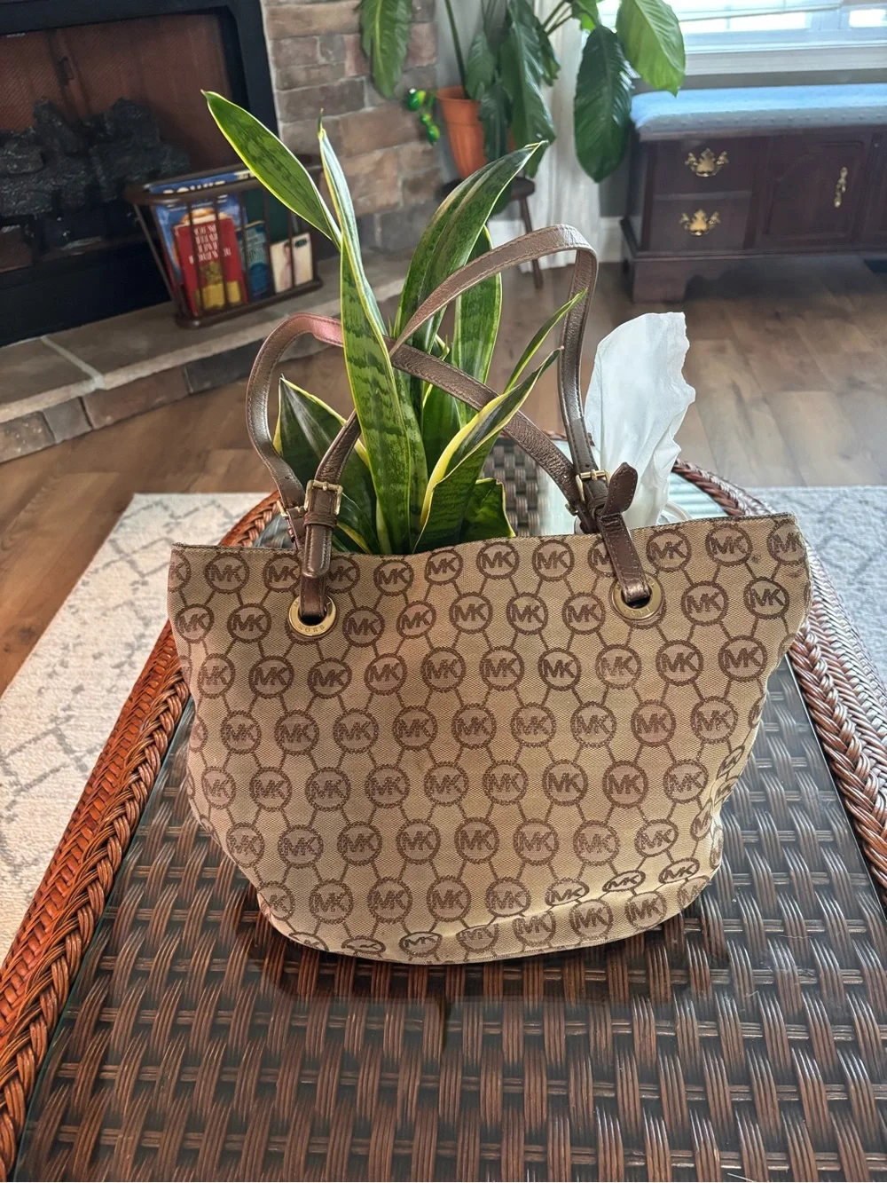 Michael Kors Brown and Beige Signature MK Tote